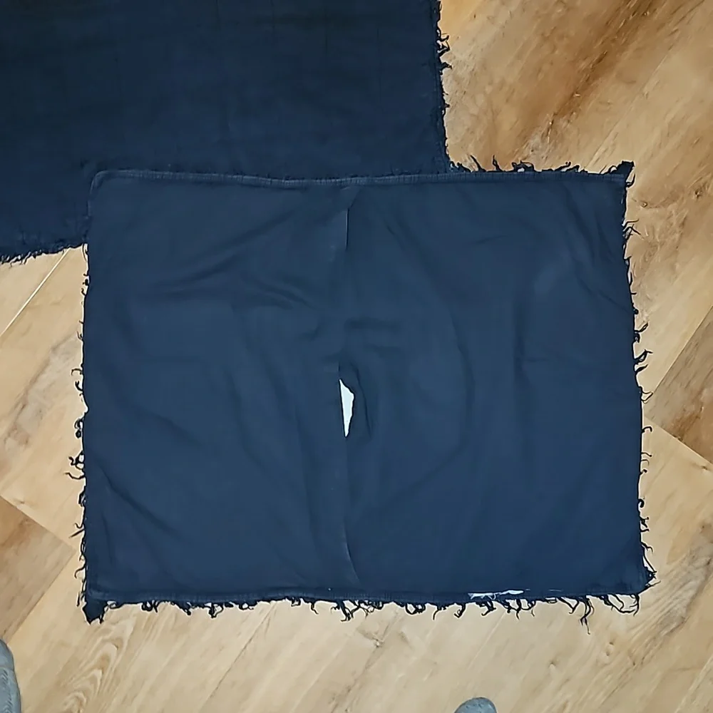Set of 2 west elm navy blue standard shams quilted with shaggy frayed edge trim